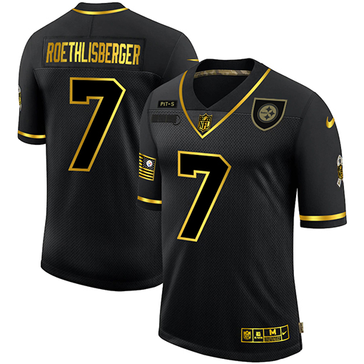 Pittsburgh Steelers #7 Ben Roethlisberger Men Nike 2020 Salute To Service Golden Limited NFL black Jerseys